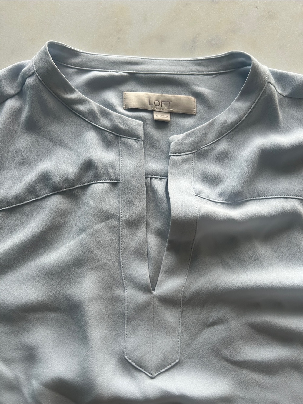 LOFT Light Blue Split V-Neck Blouse